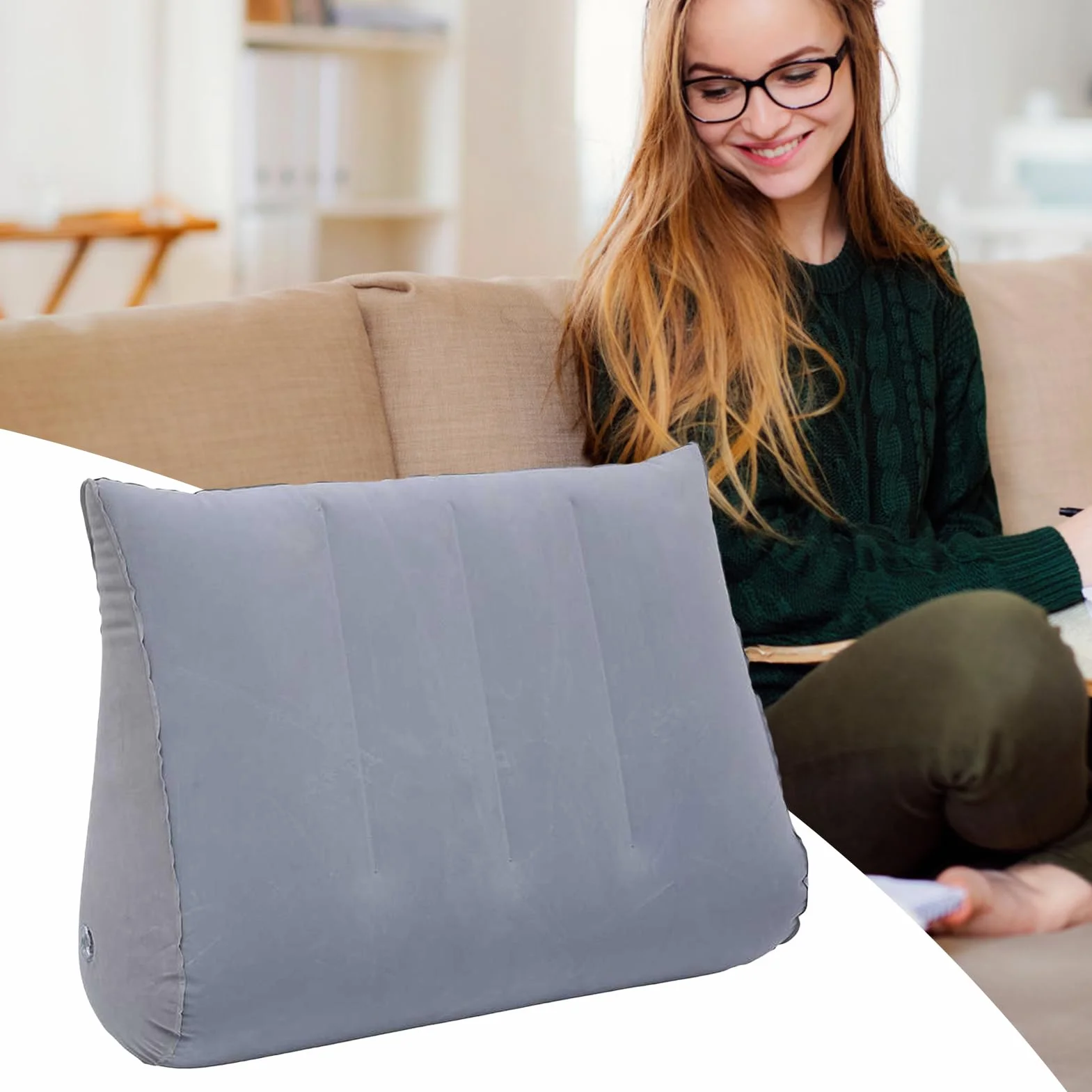 Générique Nadmuchiwany klin do łóżka, poduszka podtrzymująca w podróży, ergonomiczny design, miękki wygodny materiał, zawór szybkiego nadmuchiwania, idealny do czytania i komfortu ciąży