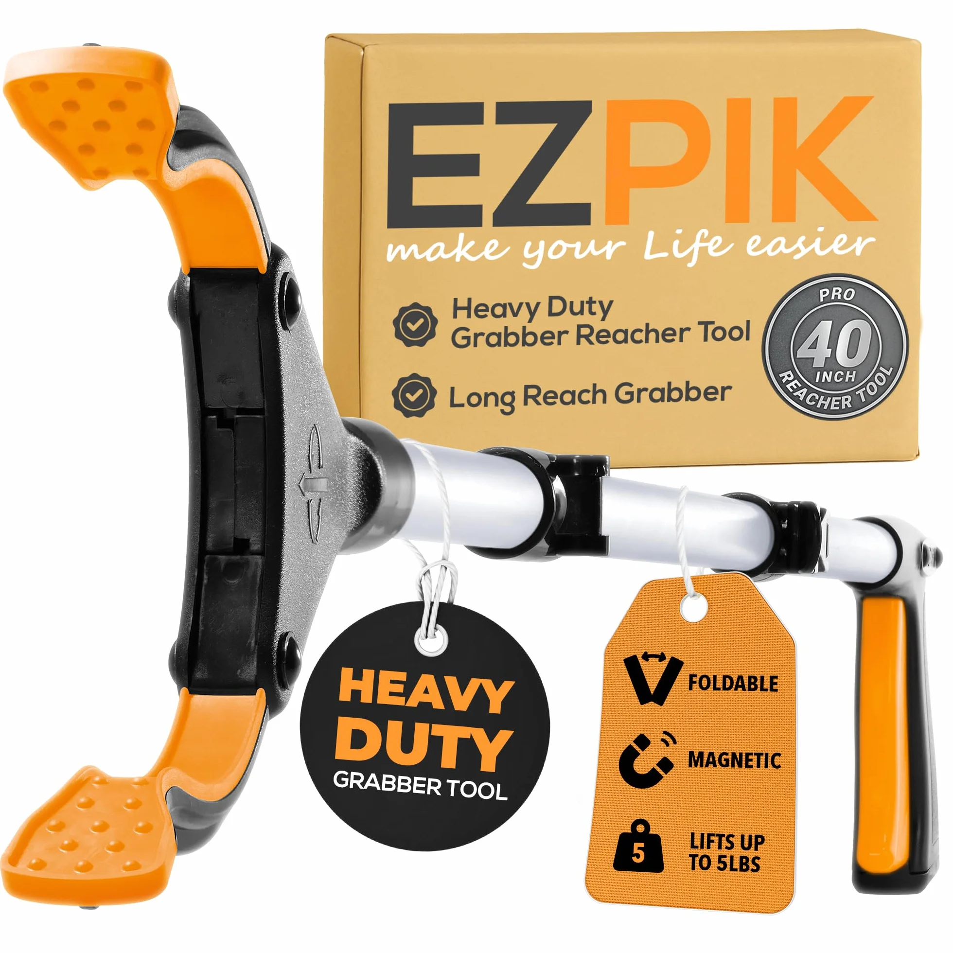EZPIK Super lekki zacisk do podnoszenia przedmiotów 1 x 100 cm z haczykiem magnetycznym, dla osób starszych i osób niepełnosprawnych, wytrzymały zacisk teleskopowy, obrotowy, klips montażowy do