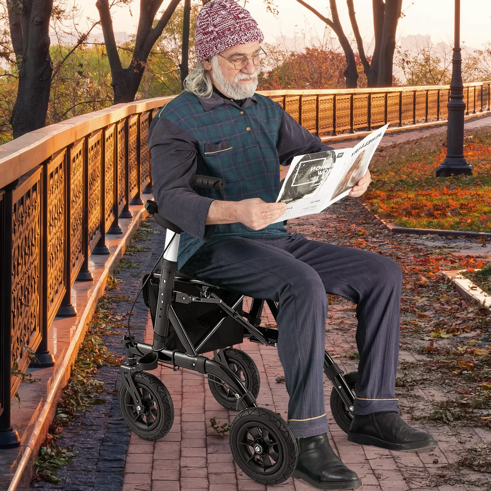 GOPLUS Rollator składany, 6-stopniowa regulacja wysokości, aluminiowy, obciążenie do 160 kg