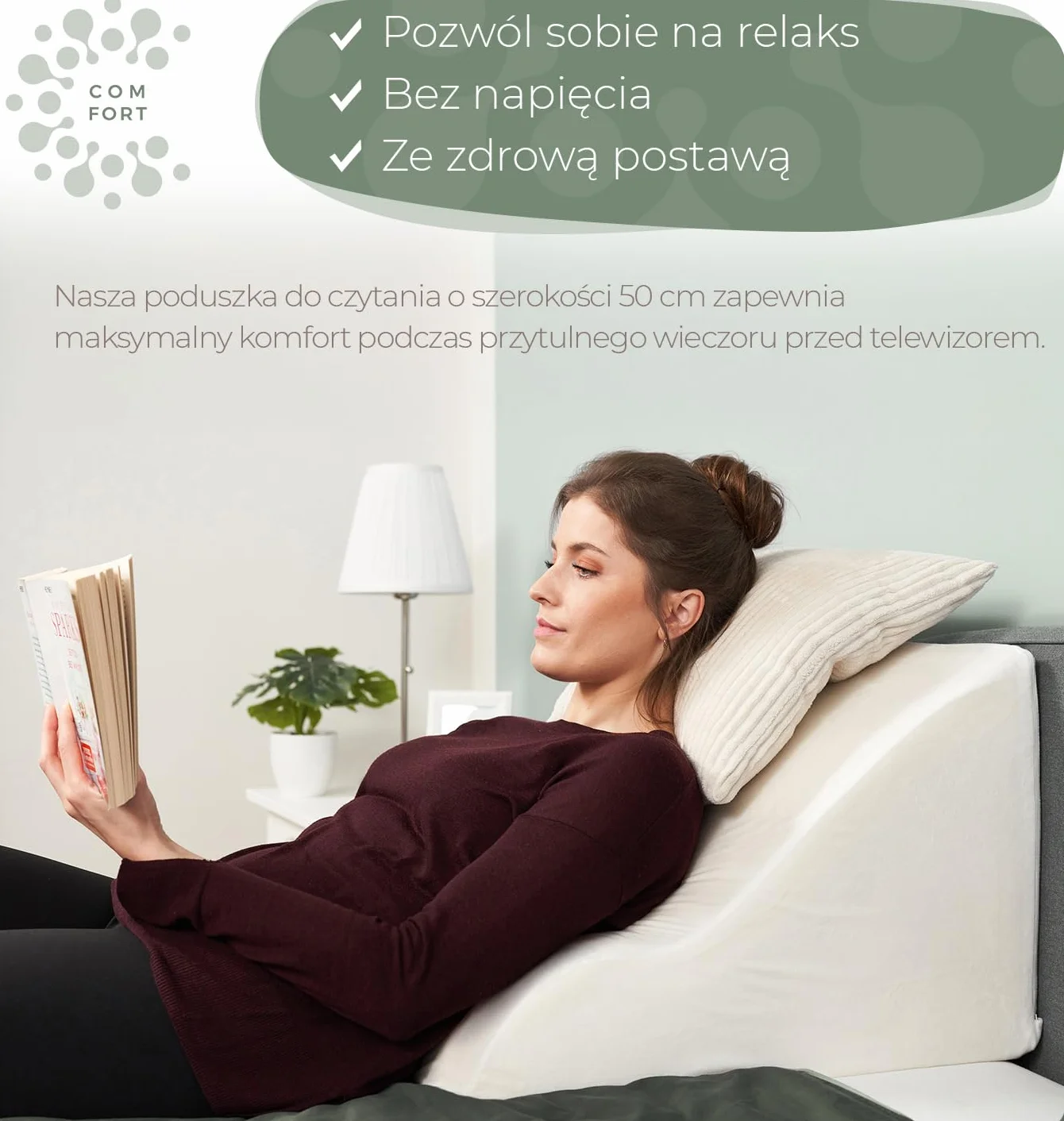 Poduszka klinowa z pianki memory do czytania i spania, ergonomiczne podparcie pleców