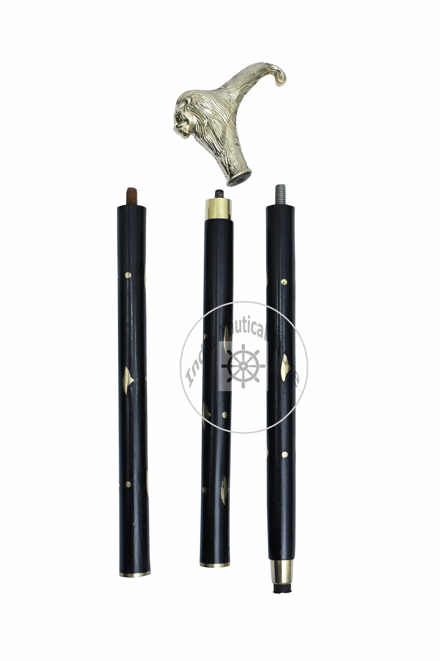Laska spacerowa z motywem lwa, mosiężny uchwyt, 36 cm