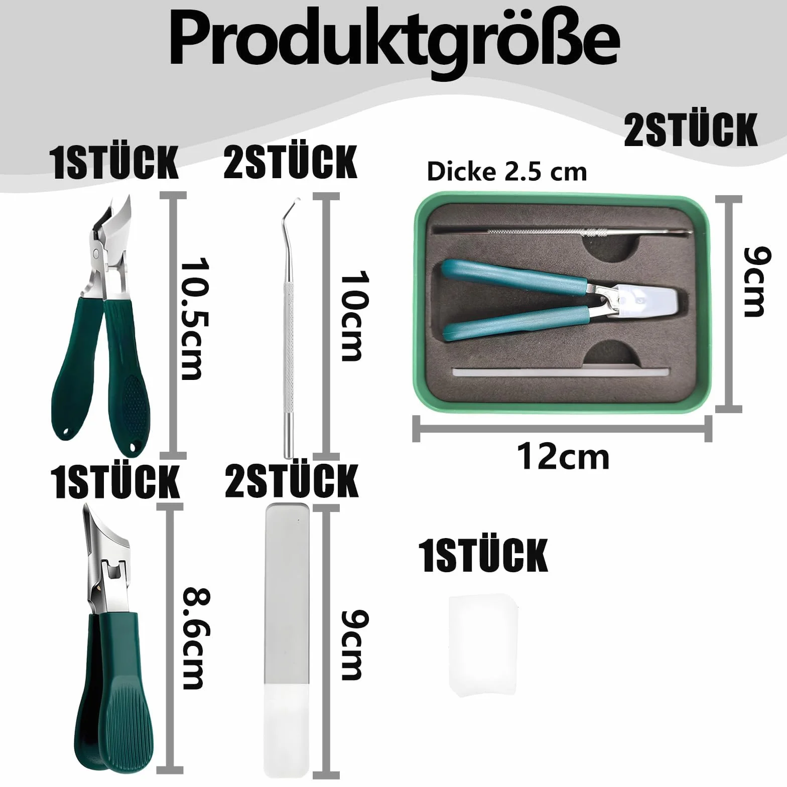 Zestaw 6 obcinaczy do paznokci ukośny zielony