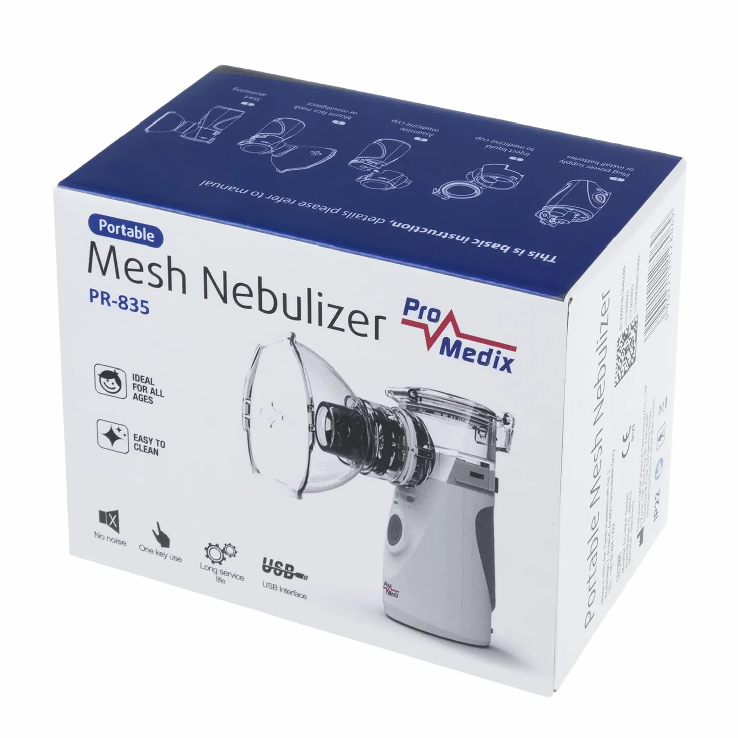 Promedix PR-835 Przenośny Podręczny Bezprzewodowy Inhalator Nebulizator Zestaw Maski