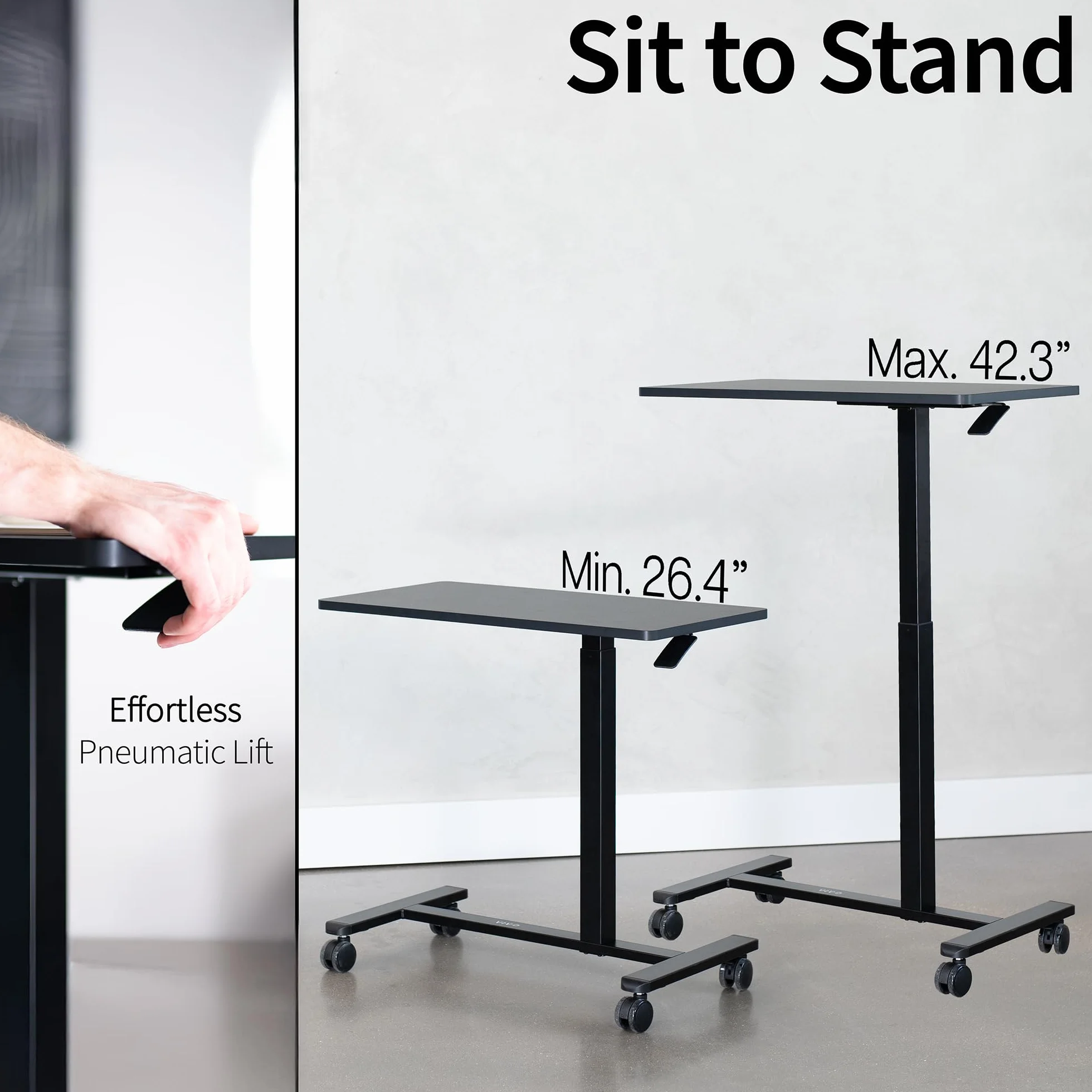 VIVO Pneumatyczny stolik na laptopa 32x16 cali mobilny pulpit z ukrytymi kółkami czarny CART-V02L