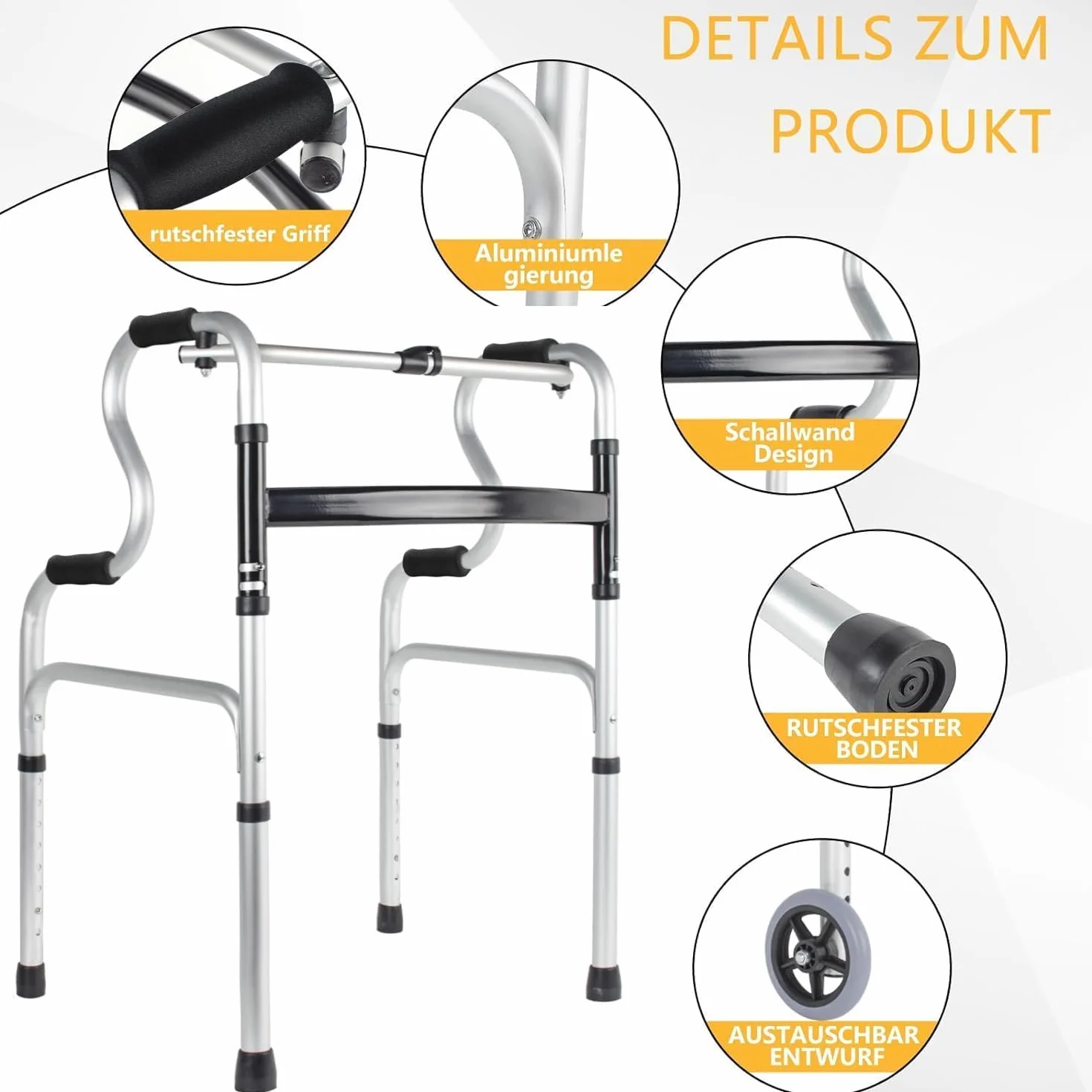 OUUTMEE Chodzik dla seniorów z aluminium z gąbką regulacja wysokości