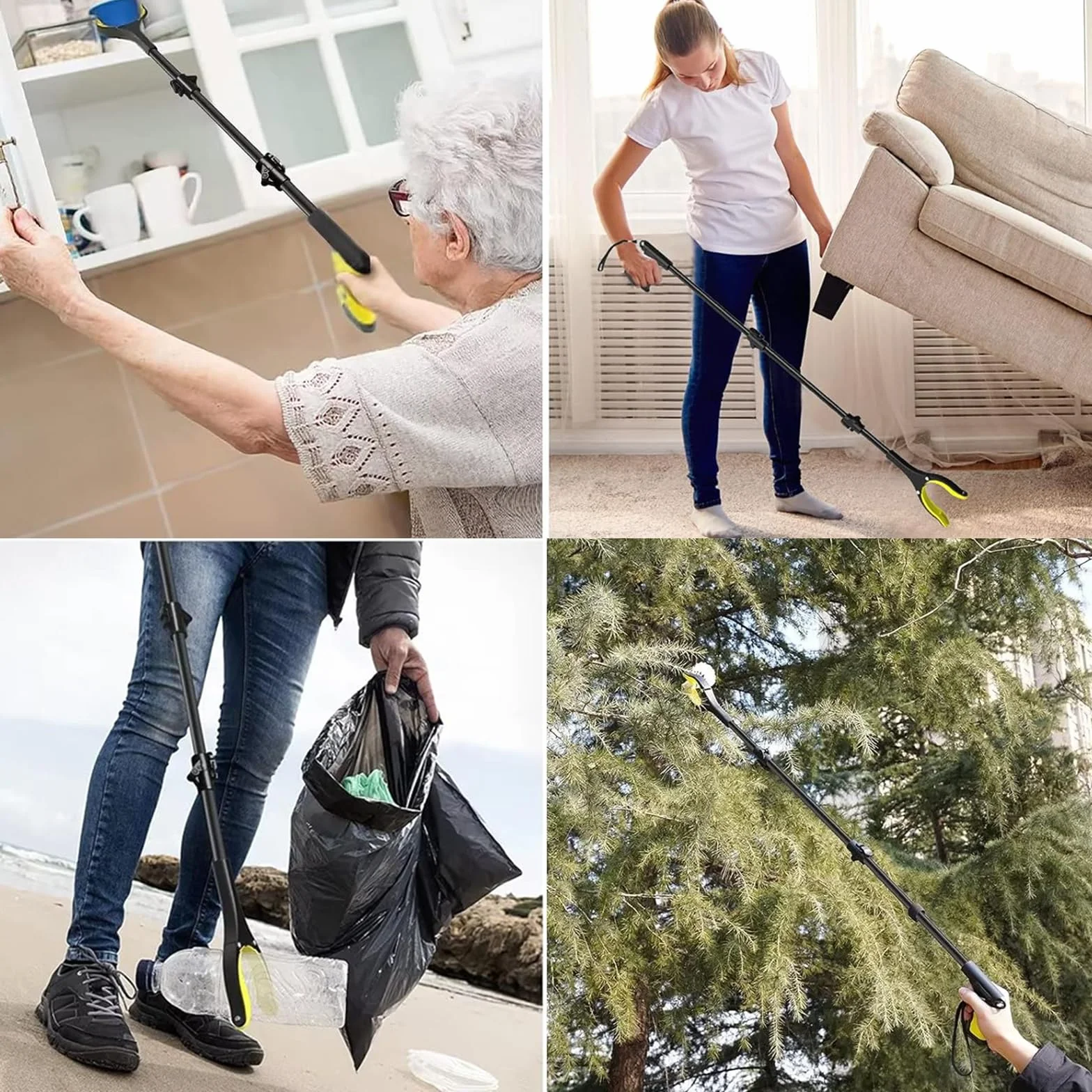Szczypce chwytakowe dla seniorów, 110 cm, aluminiowe, długie, składane chwytaki z magnetycznymi końcówkami, pomoc w chwytaniu, dla osób niepełnosprawnych, zbieranie odpadów (czarne)