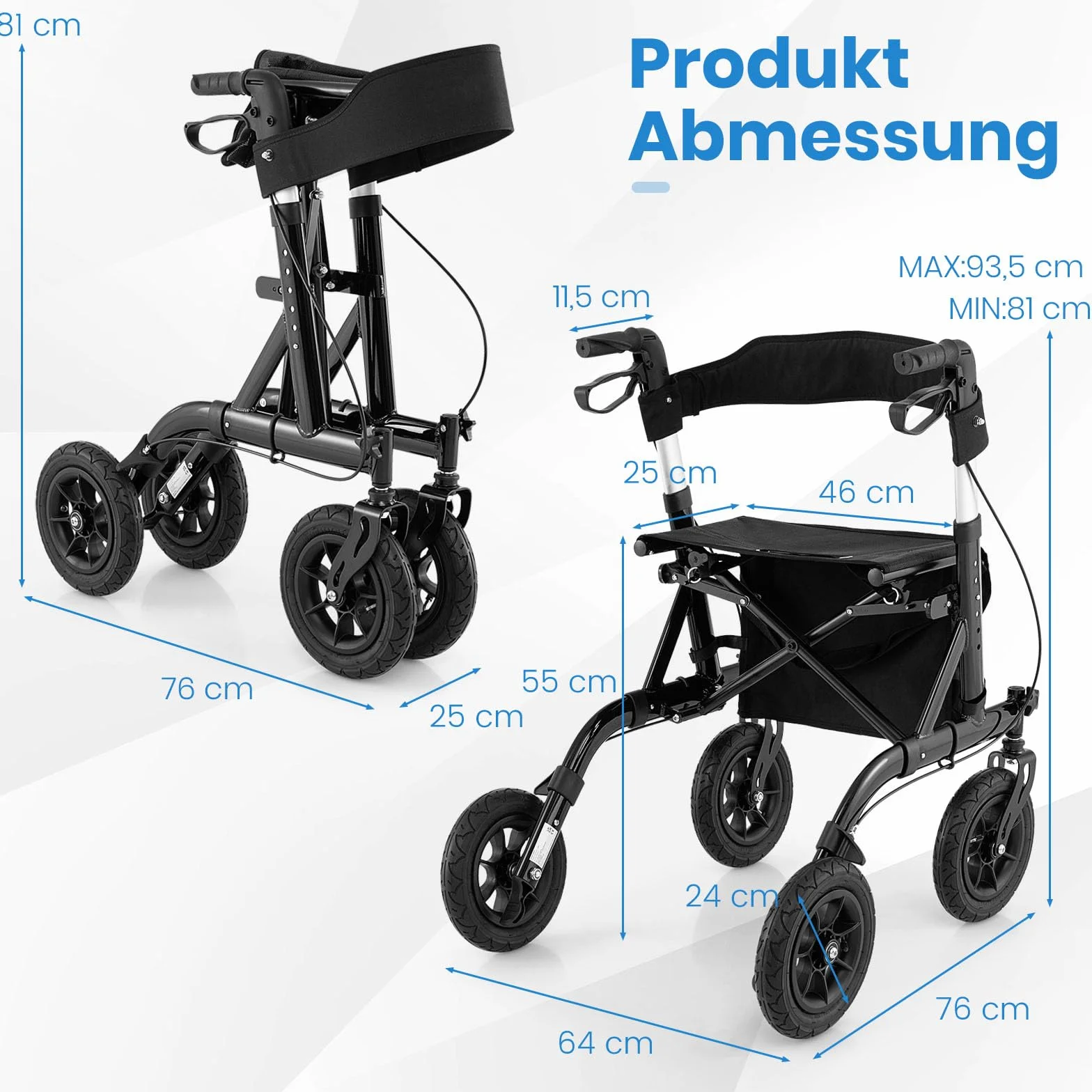 GOPLUS Rollator składany, 6-stopniowa regulacja wysokości, aluminiowy, obciążenie do 160 kg