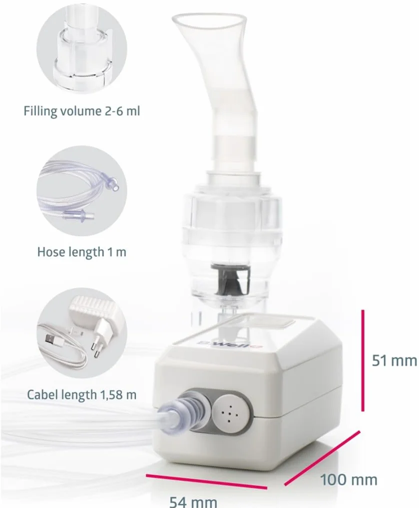 B.Well Inhalator Nebulizator Tłokowy 44 dB 100x54x51 mm z Maskami