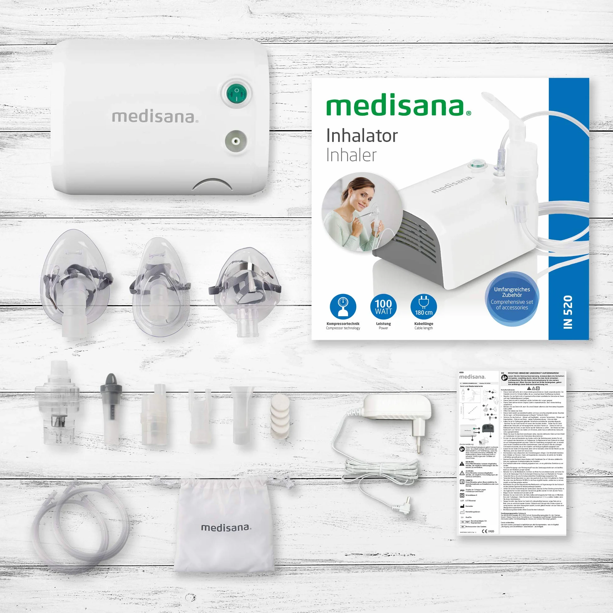 Medisana IN 520 inhalator nebulizator kompresorowy z ustnikiem i maseczką dla dorosłych i dzieci