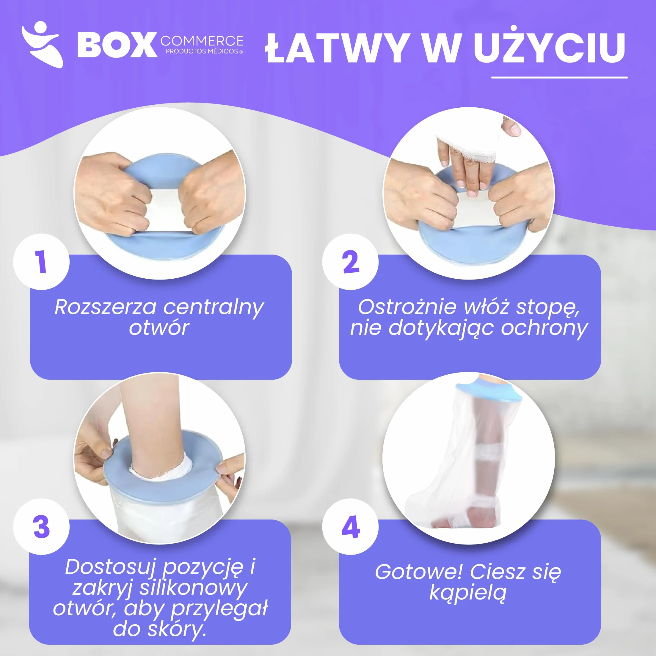 Wodoodporna Osłona na Gips Nogi do Prysznica – Ochronna Nakładka na Nogę, Utrzymująca Bandaże i Rany Suche – Wielokrotnego Użytku Silikonowa Osłona dla Dorosłych z Oparzeniami i Ranami