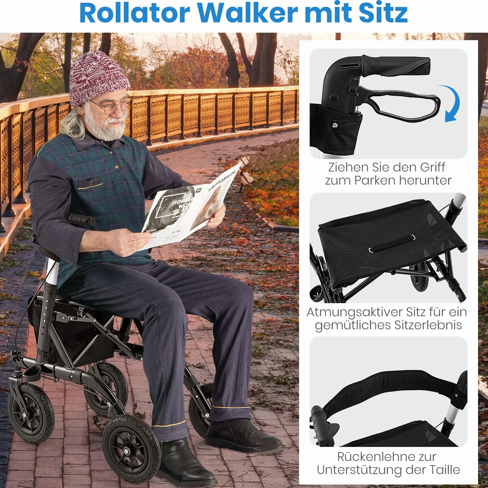 GOPLUS Rollator składany, 6-stopniowa regulacja wysokości, aluminiowy, obciążenie do 160 kg