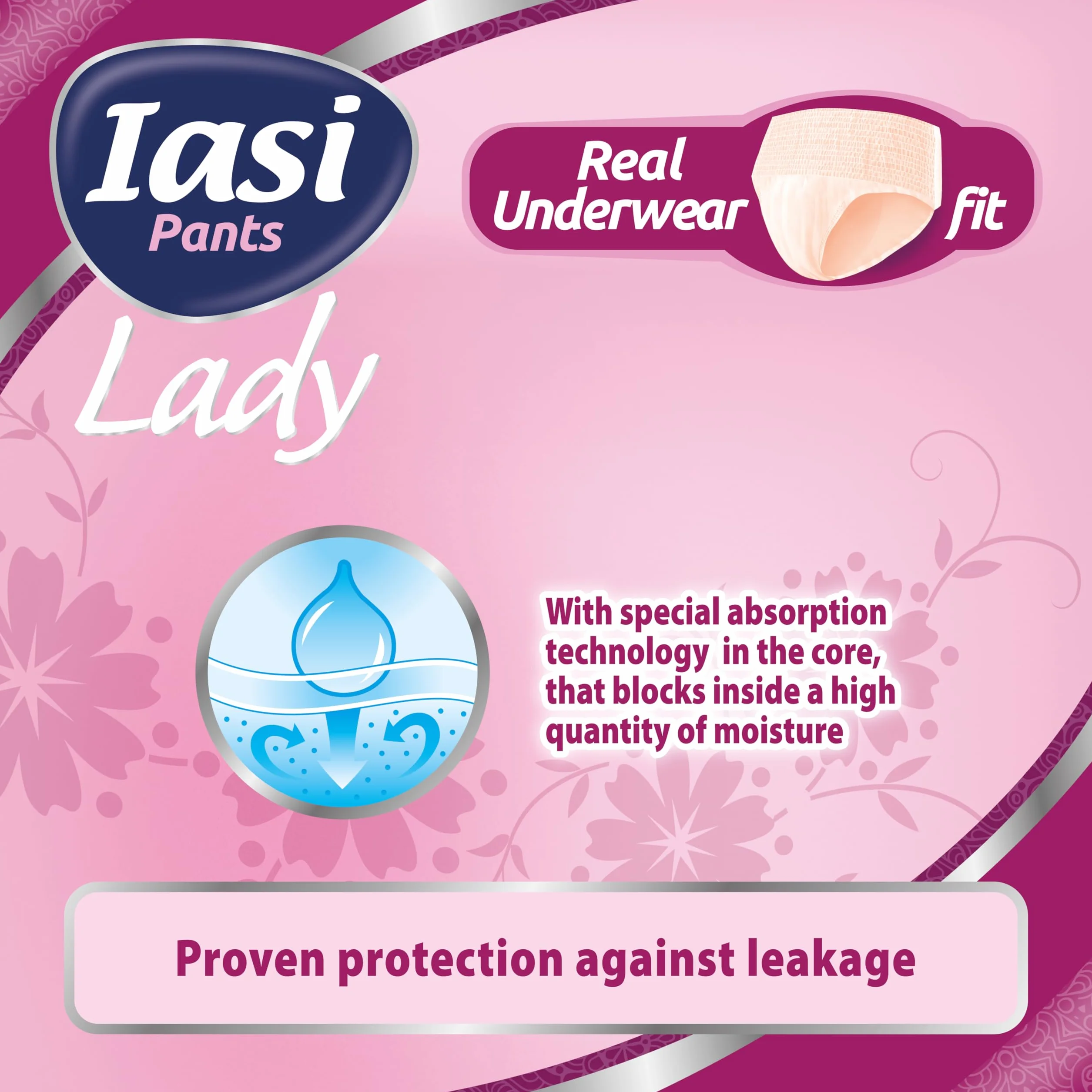 IASI LADY Pants, kompresy dla kobiet z nietrzymaniem moczu, majtki na obfite utrata moczu, wchłanianie plus rozmiar M, 12 sztuk