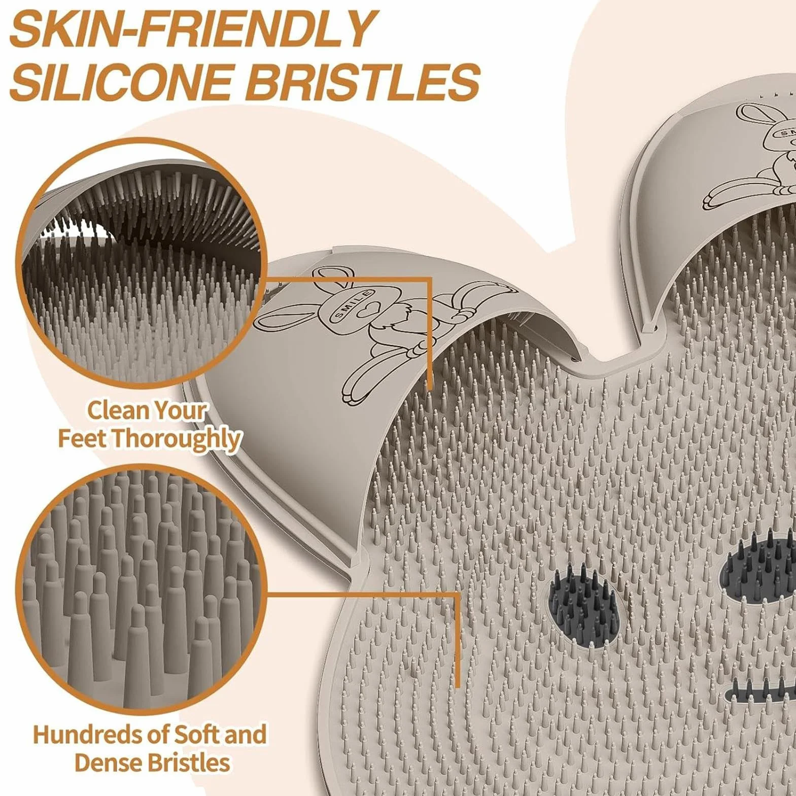 Foot Scrubber Mat, Shower Floor Feet Cleaner Brush, Bunny-Shaped Callus Remover, Soft Bristles Massage Pad, 17.72x17.72x0.98 inches