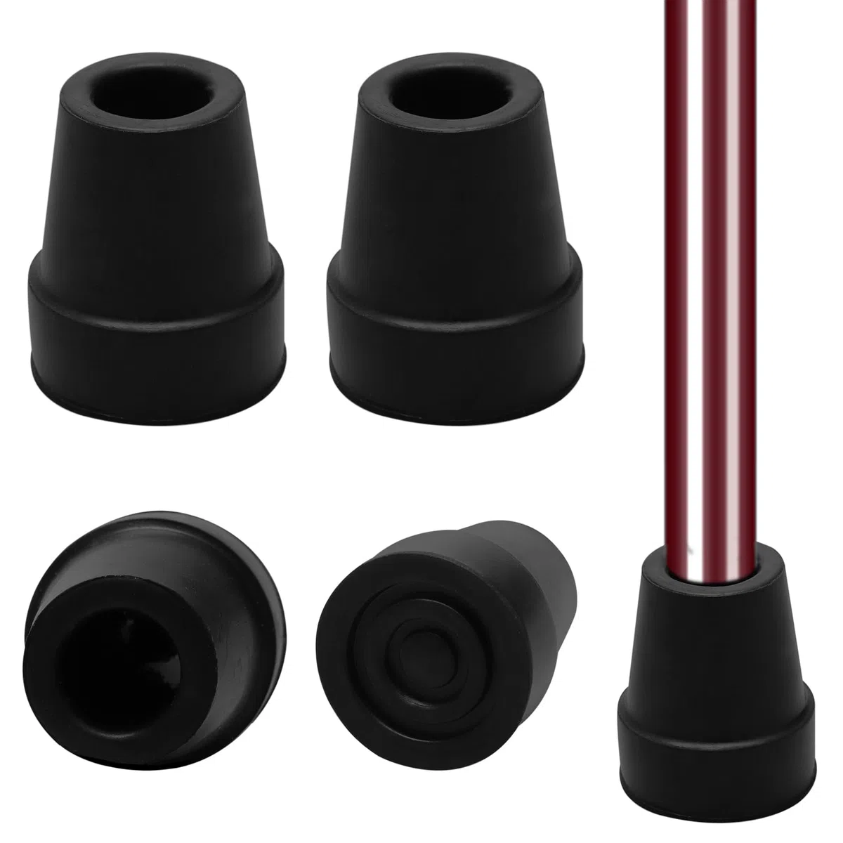 Końcówka rury 19 mm, 4 gumowe końcówki do kijków trekkingowych, zapasowa końcówka do lasek, antypoślizgowe gumowe nakładki, do standardowych lasek, akcesoria