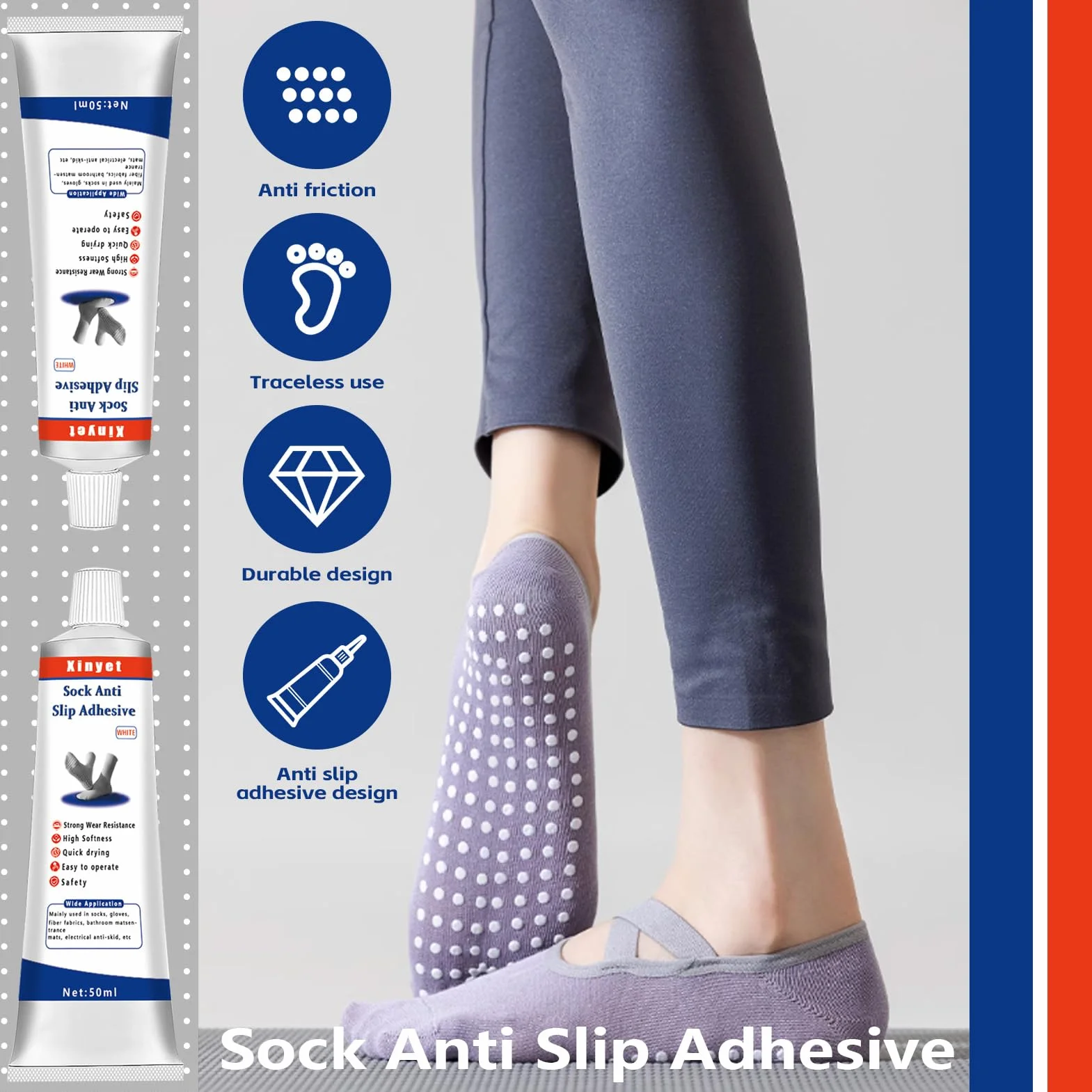 Sock Stop, antypoślizgowy lateks do skarpet, dywaników, mat łazienkowych, wieszaków, tekstyliów przezroczystych, 100 ml