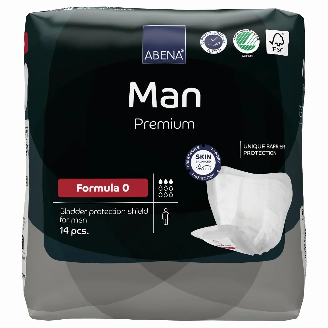Abena Man Formula 0 wkładki na nietrzymanie moczu dla mężczyzn, ekologiczne męskie wkładki na nietrzymanie moczu, dodatkowa ochrona, oddychające i wygodne, z szybką absorpcją, dyskretne - chłonność