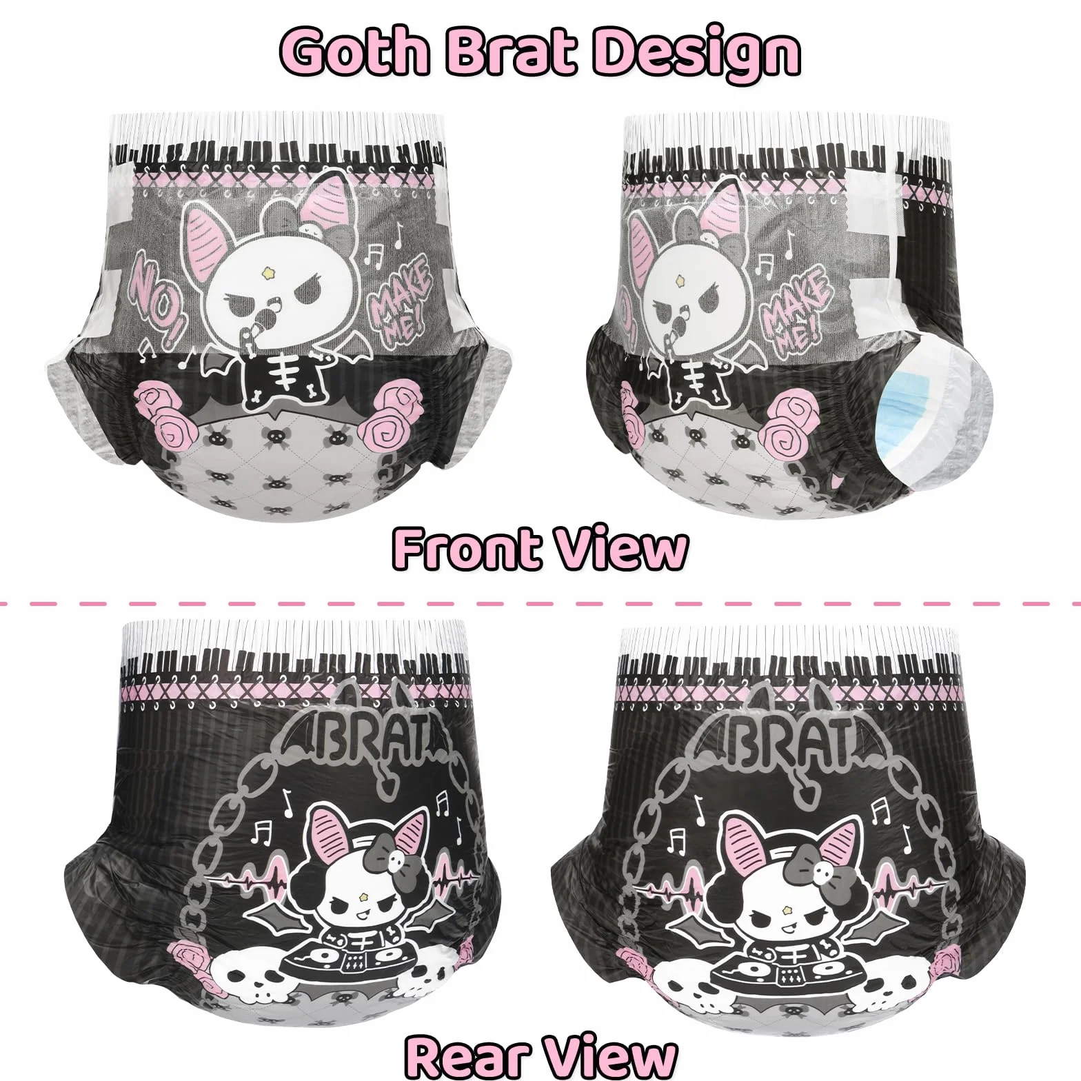 LittleForBig Ultra chłonne pieluchy dla dorosłych z nadrukiem 7000 ml 2 sztuki - Goth Brat (M)
