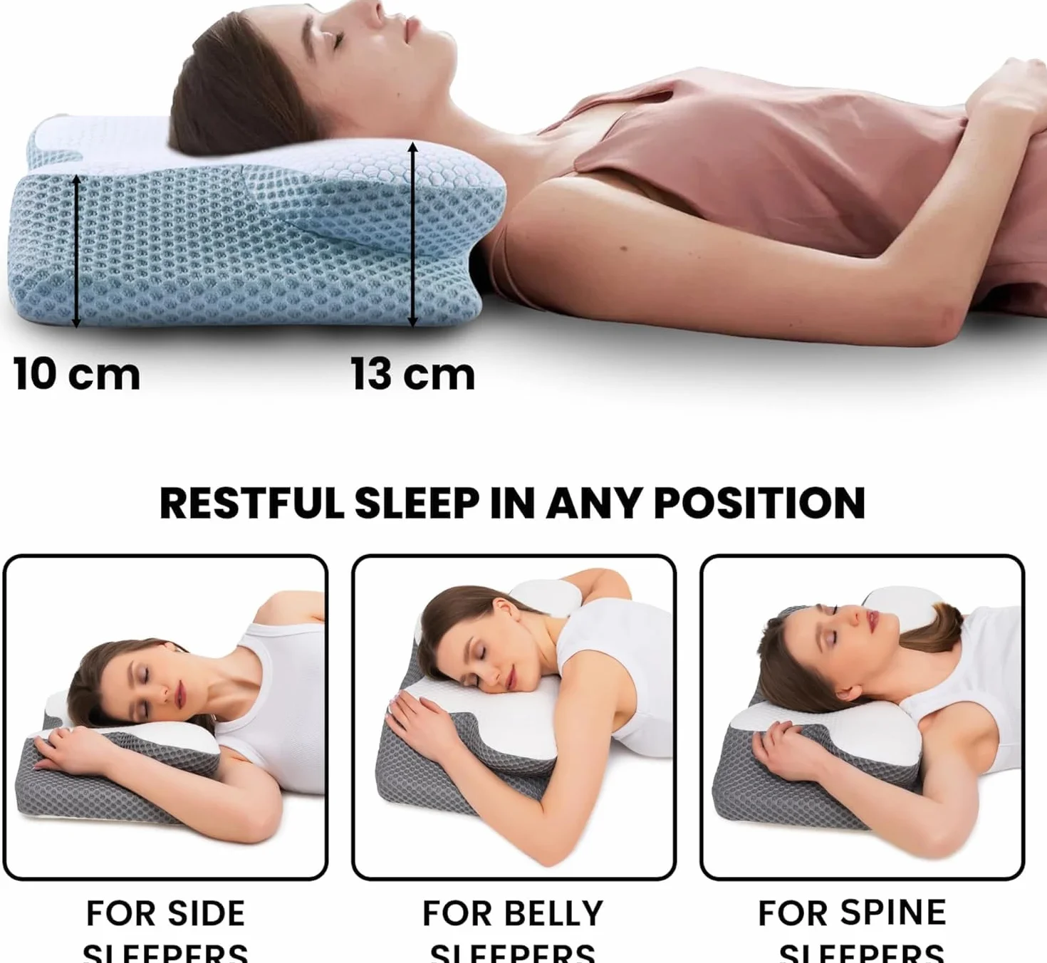 Poduszka z pianki pamięciowej, ergonomiczna poduszka na kark, ergonomiczna poduszka ortopedyczna na szyję dla śpiących na biodrze, plecach i brzuchu (63 x 34 cm)