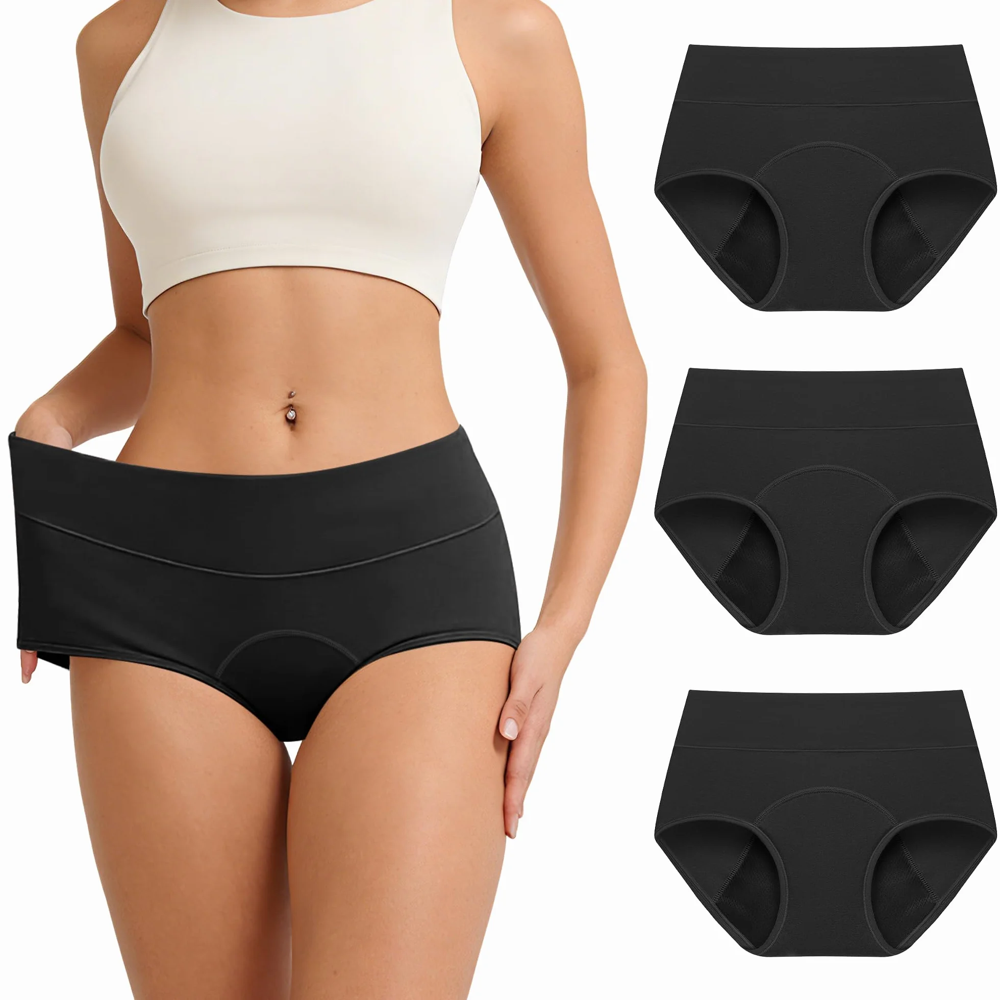 Bielizna okresowa, bielizna menstruacyjna, wysoka waga, 95% bawełna, oddychająca, 3 sztuki w opakowaniu (XS-3XL)