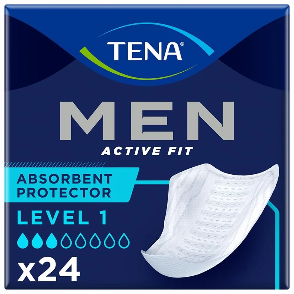Wkładki męskie TENA Men Active Fit Level 1 na lekkie nietrzymanie moczu - urologiczne, higieniczne podpaski na nietrzymanie moczu dla dorosłych (1 opakowanie 24 sztuk)