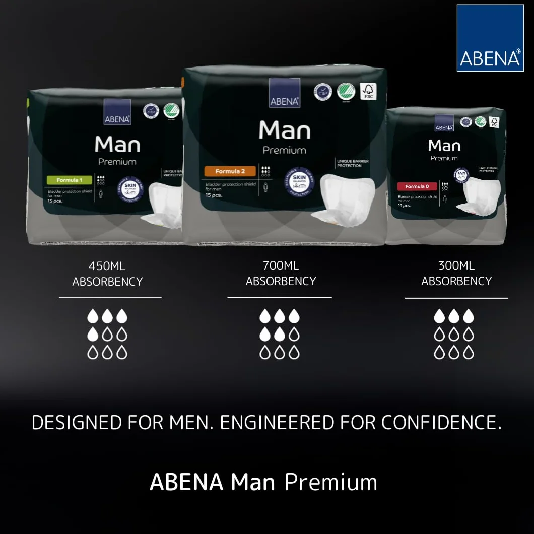 Abena Man Formula 0 wkładki na nietrzymanie moczu dla mężczyzn, ekologiczne męskie wkładki na nietrzymanie moczu, dodatkowa ochrona, oddychające i wygodne, z szybką absorpcją, dyskretne - chłonność