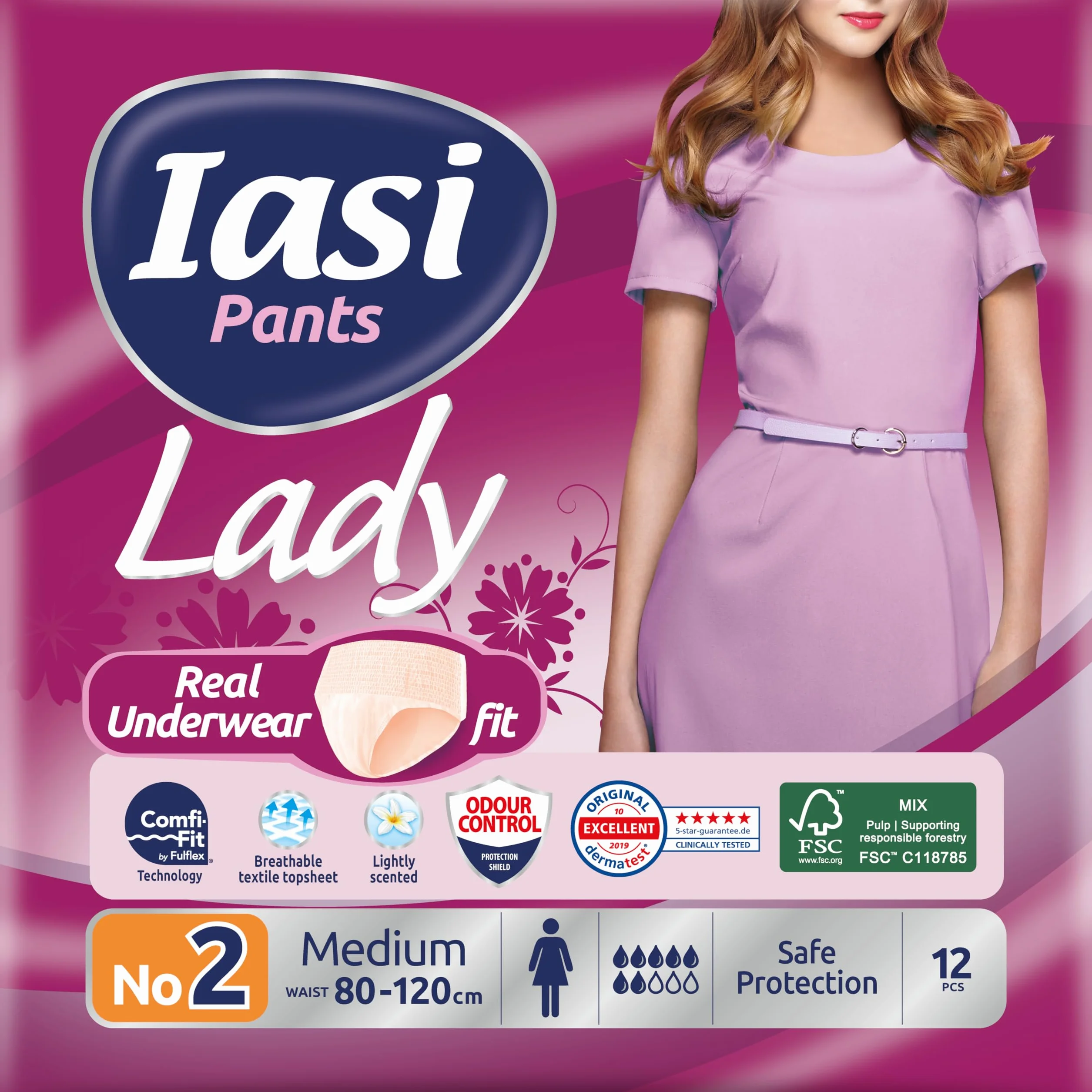 IASI LADY Pants, kompresy dla kobiet z nietrzymaniem moczu, majtki na obfite utrata moczu, wchłanianie plus rozmiar M, 12 sztuk