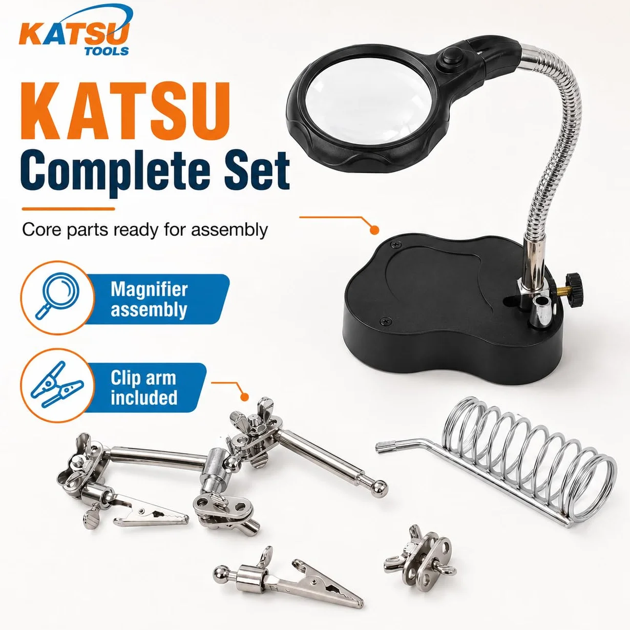 KATSU Tools 990747 podświetlane szkło powiększające lupa pomaga dłoniom lupa lutownicza