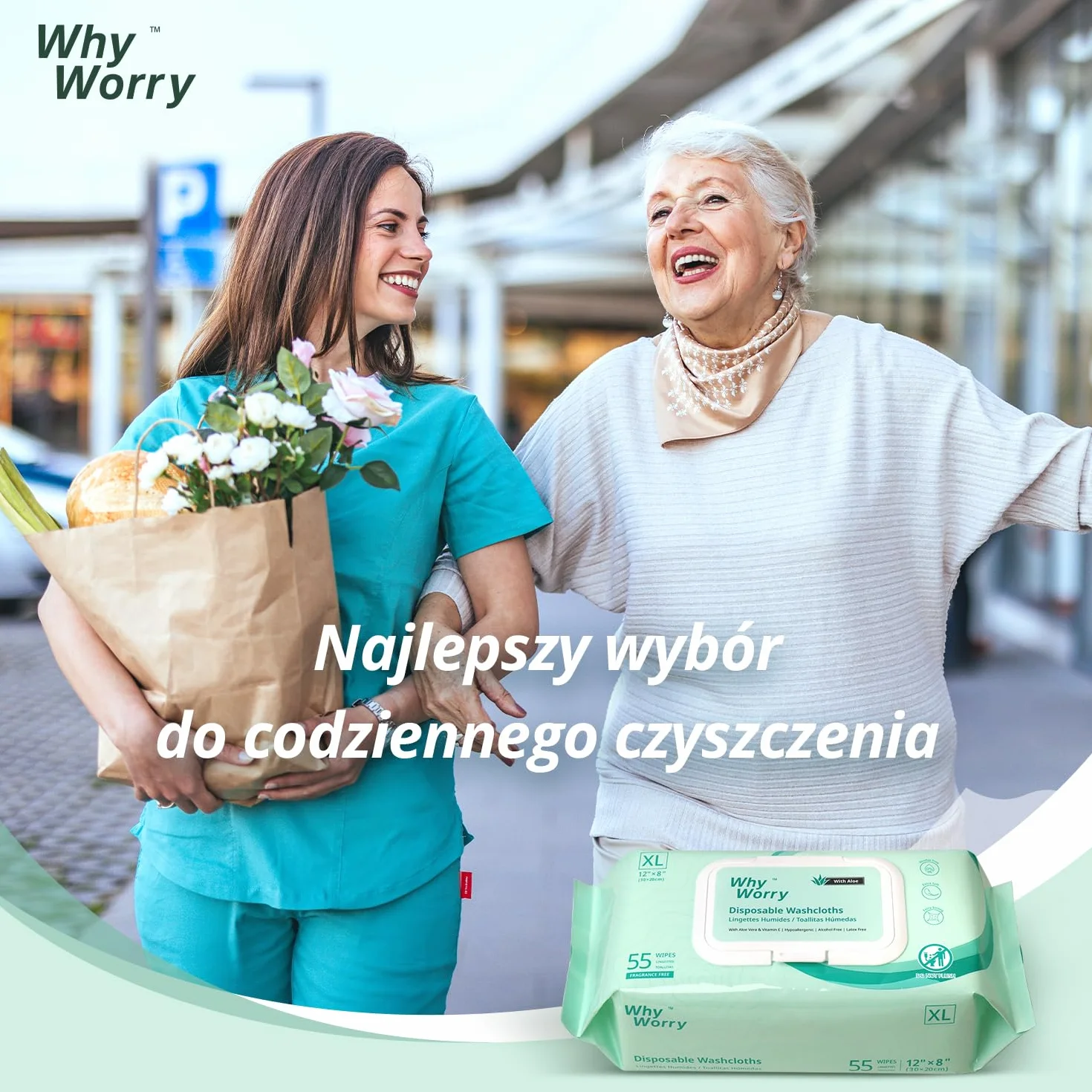 WhyWorry Chusteczki Nawilżane dla Dorosłych, Bardzo Duże 20 x 30 cm Chusteczki do Czyszczenia Ciała dla Seniorów, Bardzo Grube, Jednorazowe, z Aloesem i Witaminą E, 220 Sztuk