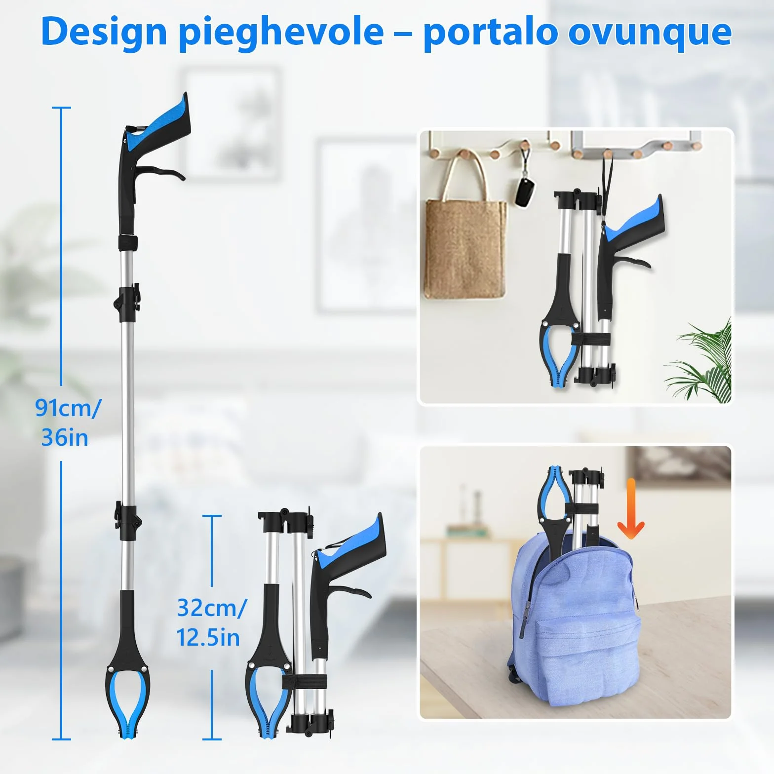 Szczypce chwytakowe 91 cm dla seniorów – składane szczypce chwytające z mocnym uchwytem i głowicą obrotową 360°, ergonomiczny uchwyt dla seniorów, wytrzymałe szczypce do śmieci do codziennych zadań