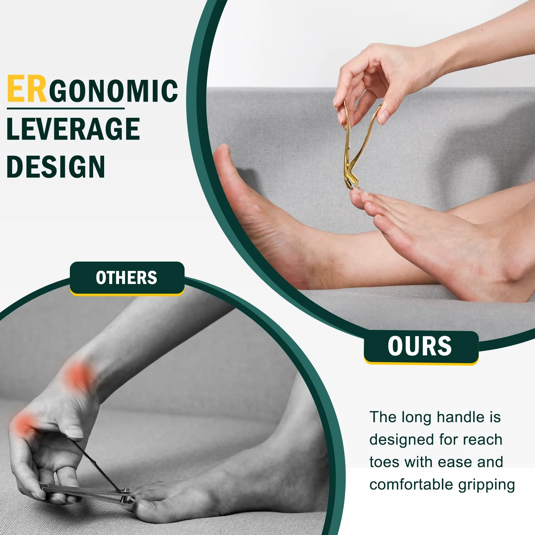 FVION Ergonomiczny obcinacz do paznokci dla seniorów, zakrzywiony obcinacz do grubych paznokci z łapaczem paznokci i metalowym pilnikiem, precyzyjne narzędzie do pielęgnacji paznokci dla łatwiejszego