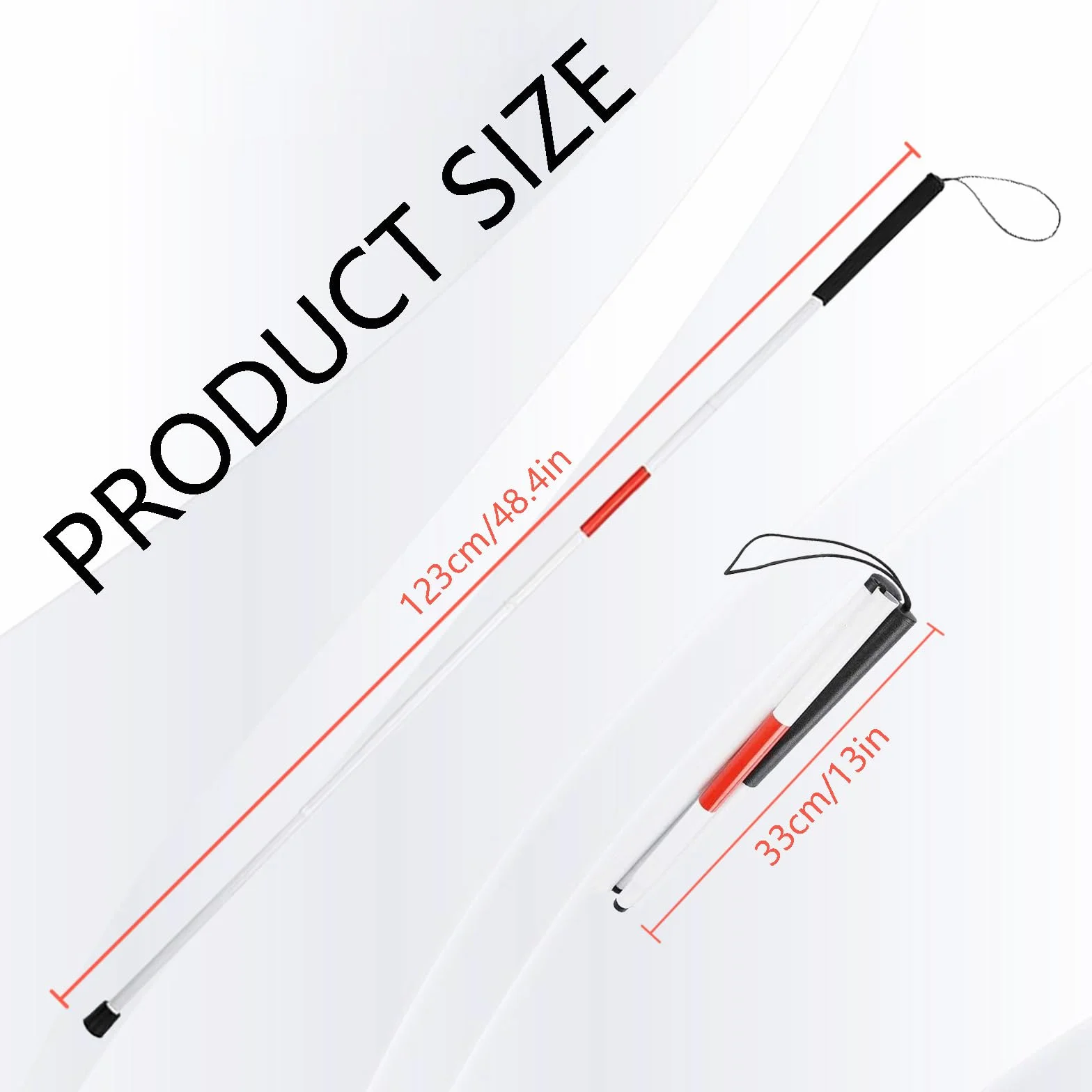 Blind Stick, składana laska do chodzenia, czerwono-biała, odblaskowa laska do chodzenia, 4 sekcje, składana laska dla osób niedowidzących i niewidomych, 123 cm