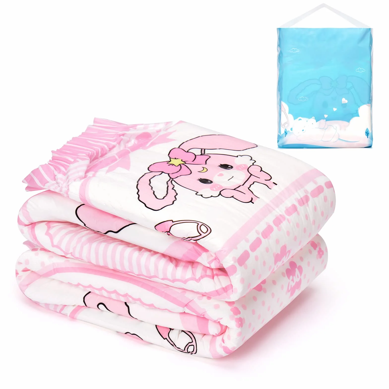 LittleForBig 5500-5800 ml pieluchy z nadrukiem dla dorosłych 2 sztuki - Baby Usagi (M)