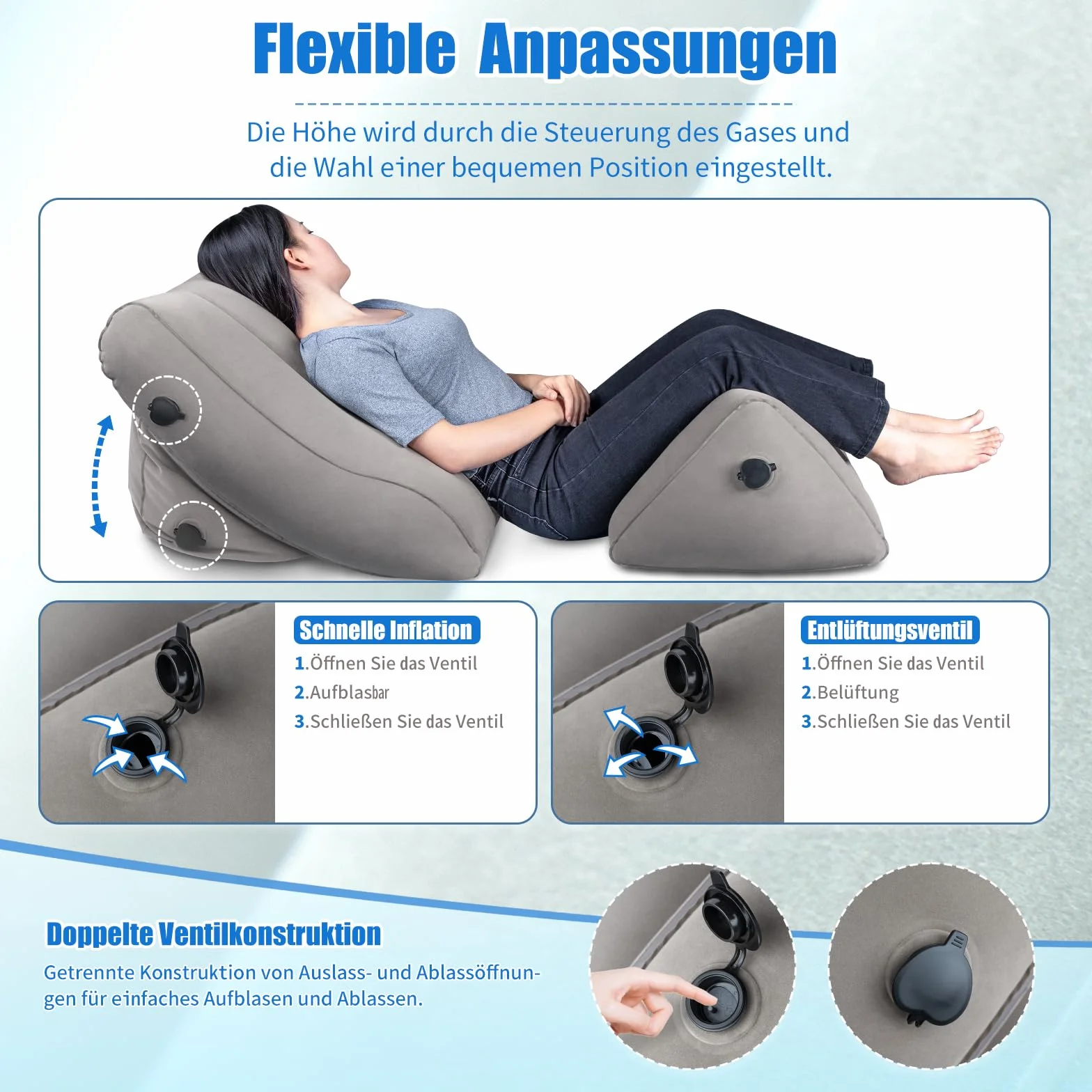 SAHEYER Zestaw nadmuchiwanych poduszek na oparcie, 2 regulowane poduszki do czytania, ergonomiczna poduszka podpierająca nogi, poduszka podpierająca plecy, poduszka antyrefleksyjna, do łagodzenia bólu