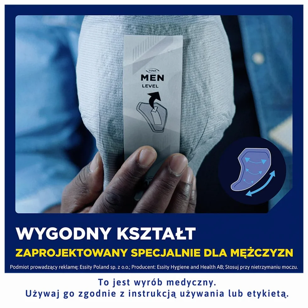 Wkładki męskie TENA Men Active Fit Level 1 na lekkie nietrzymanie moczu - urologiczne, higieniczne podpaski na nietrzymanie moczu dla dorosłych (1 opakowanie 24 sztuk)