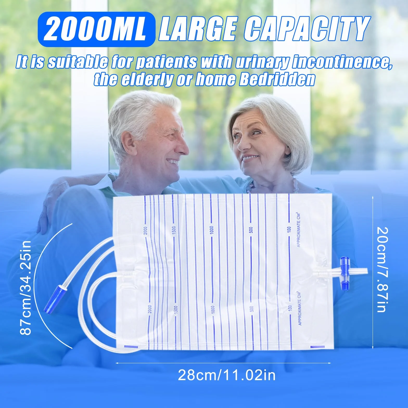 10 sztuk 2000 ml worki na mocz, cewnikowe woreczki na nogi, worki do moczu w przypadku nietrzymania moczu, z zaworem i odpływem T