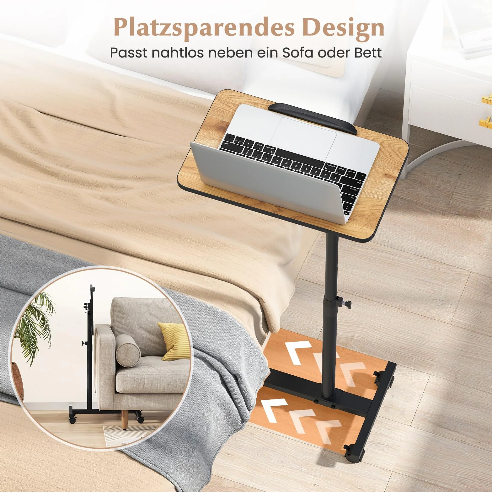 COSTWAY Stolik do łóżka z regulacją wysokości, obrotowy 360°, stolik pod laptopa