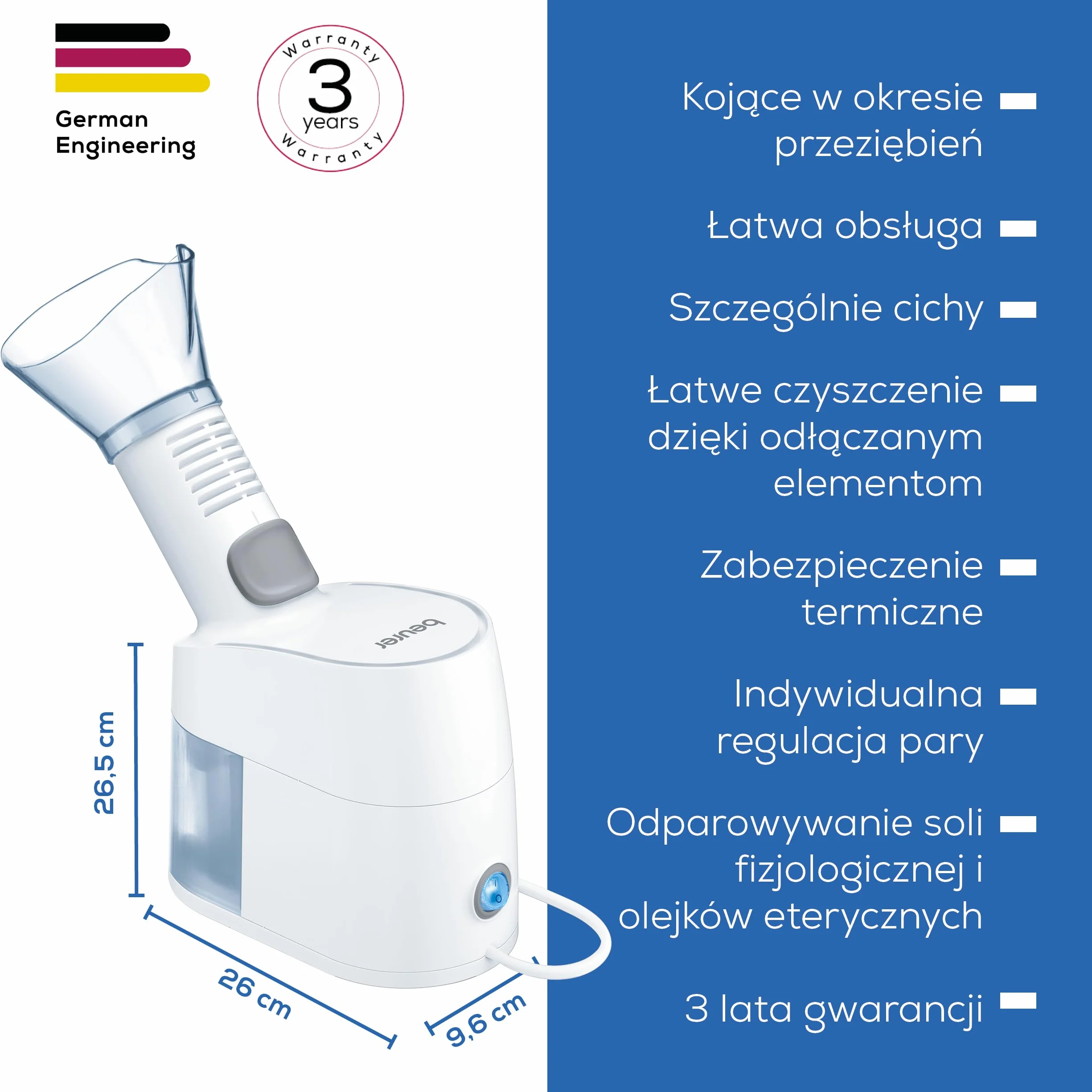 Beurer SI 40 inhalator parowy do nawilżania ust nosa gardła nebulizacja soli fizjologicznej olejków eterycznych